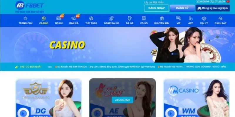 Sảnh Casino F8BET với hơn 6 nhà cung cấp dịch vụ